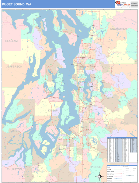 Puget Sound Metro Area Digital Map Color Cast Style